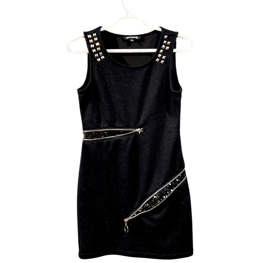 Rocawear Y2K Black Sequin Mini Dress Side Zip. Size small